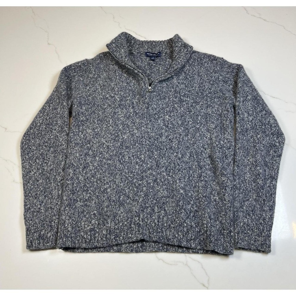 Peter Millar Sweater Mens Medium Blue Marled Lambswool Cashmere Quarter Zip
